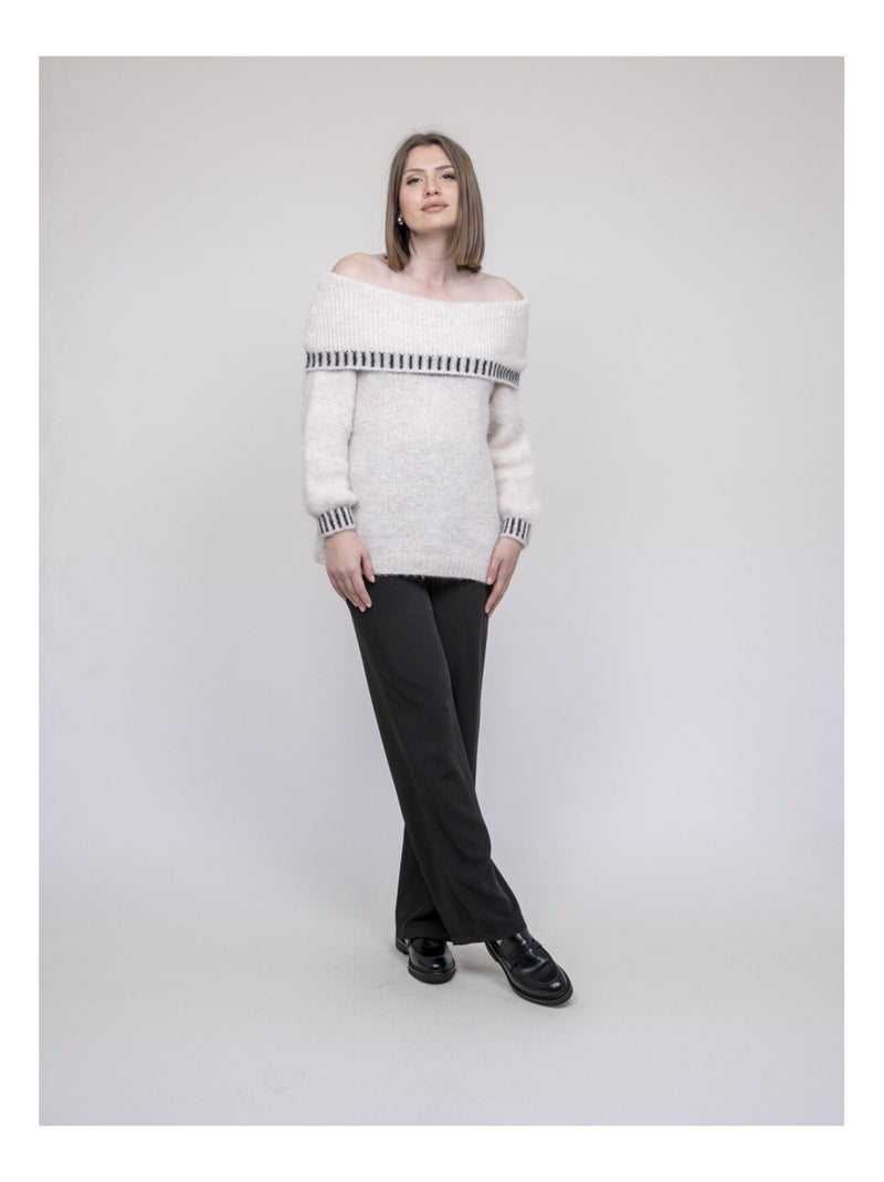 Pull col bardot kervella Ecru - Kiabi