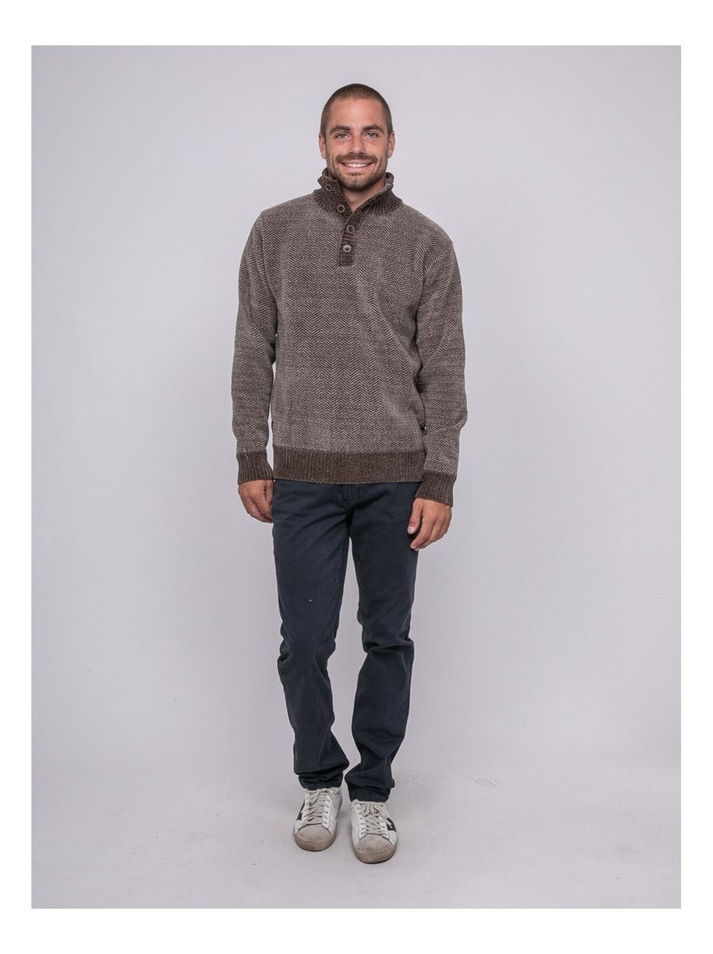 Pull col boutonné litudo Marron - Kiabi