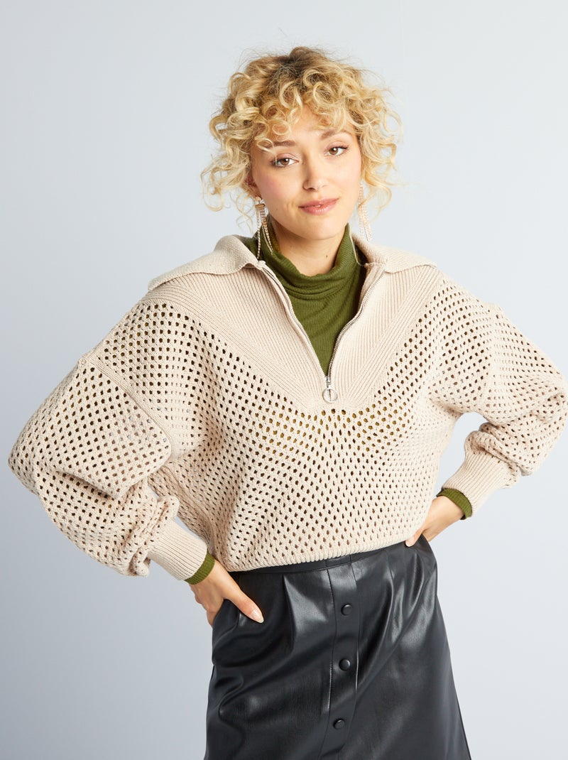 Pull col camionneur Beige - Kiabi