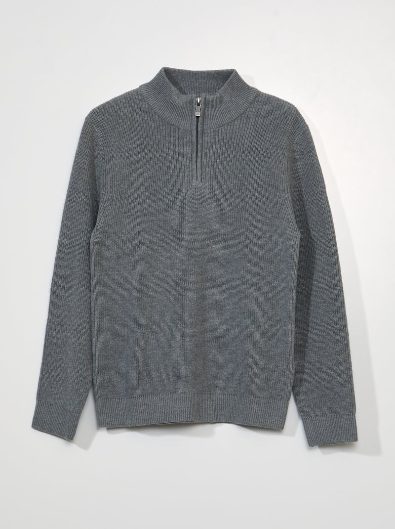 Pull col camionneur en maille côtelée Gris - Kiabi
