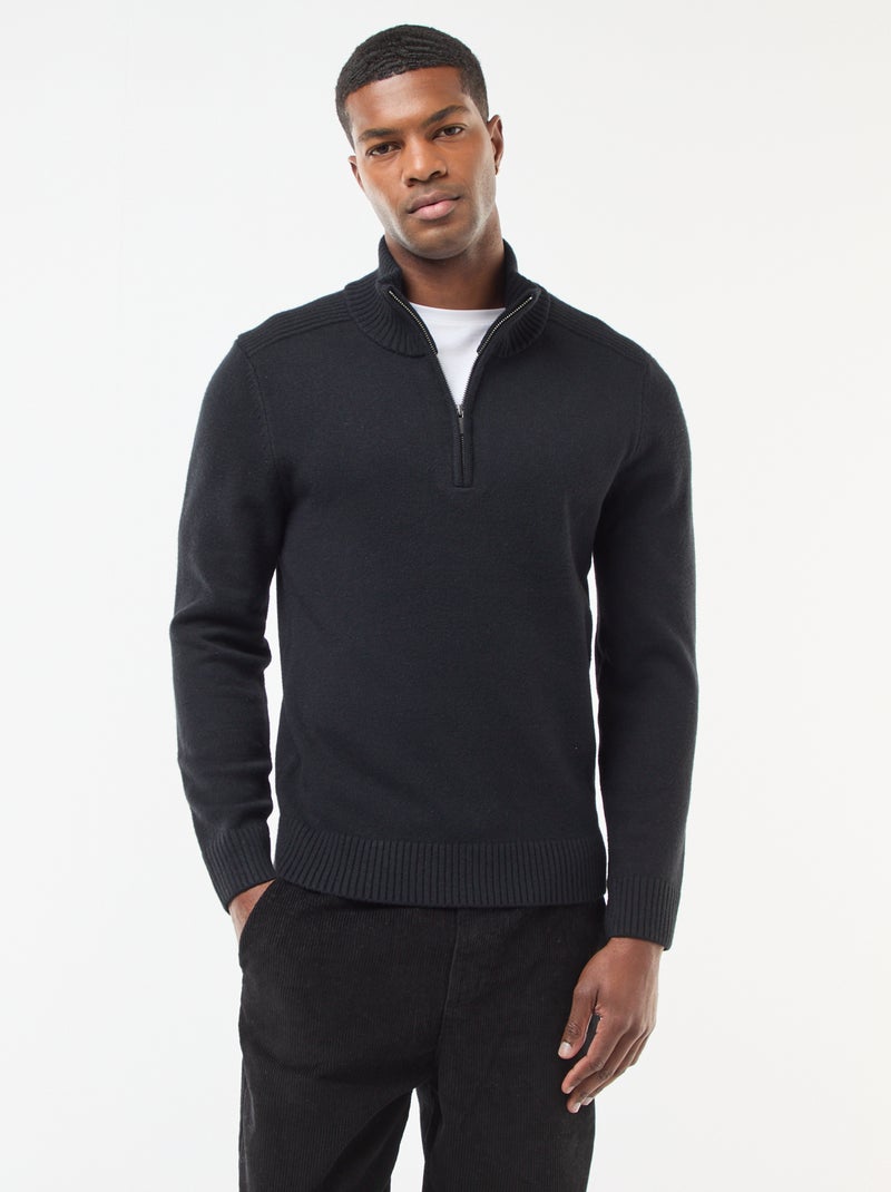 Pull col camionneur en maille grosse jauge Noir - Kiabi