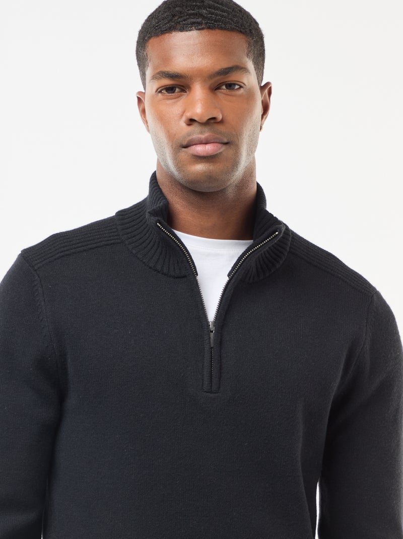 Pull col camionneur en maille grosse jauge Noir - Kiabi