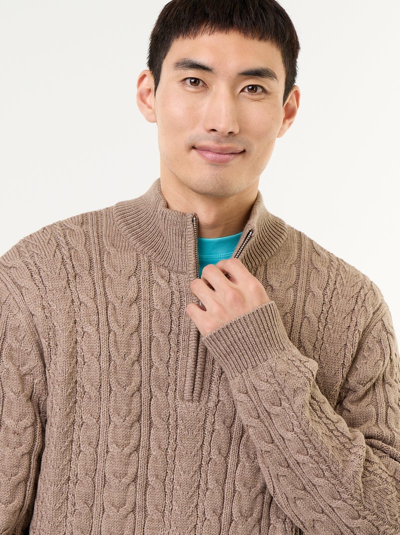 Pull col camionneur en maille torsadée Beige - Kiabi
