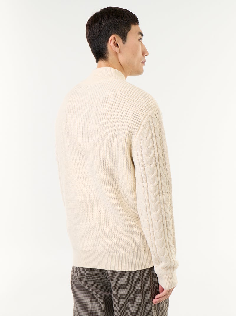 Pull col camionneur en maille torsadée Blanc - Kiabi