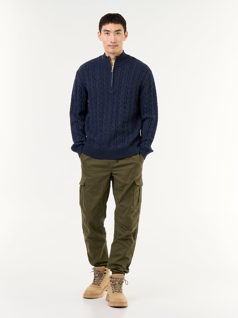 Pull col camionneur en maille torsadée Bleu - Kiabi