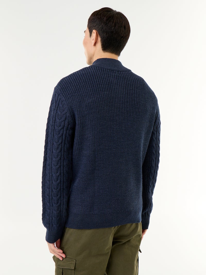 Pull col camionneur en maille torsadée Bleu - Kiabi
