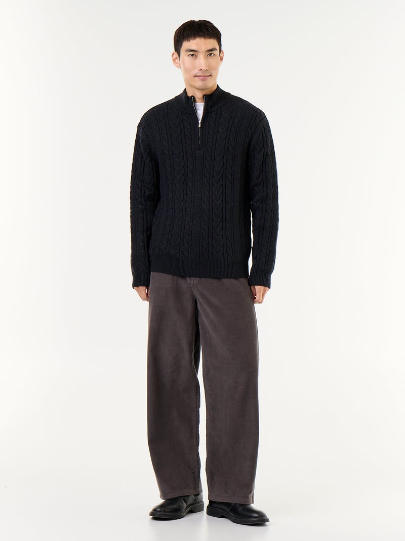 Pull col camionneur en maille torsadée Noir - Kiabi