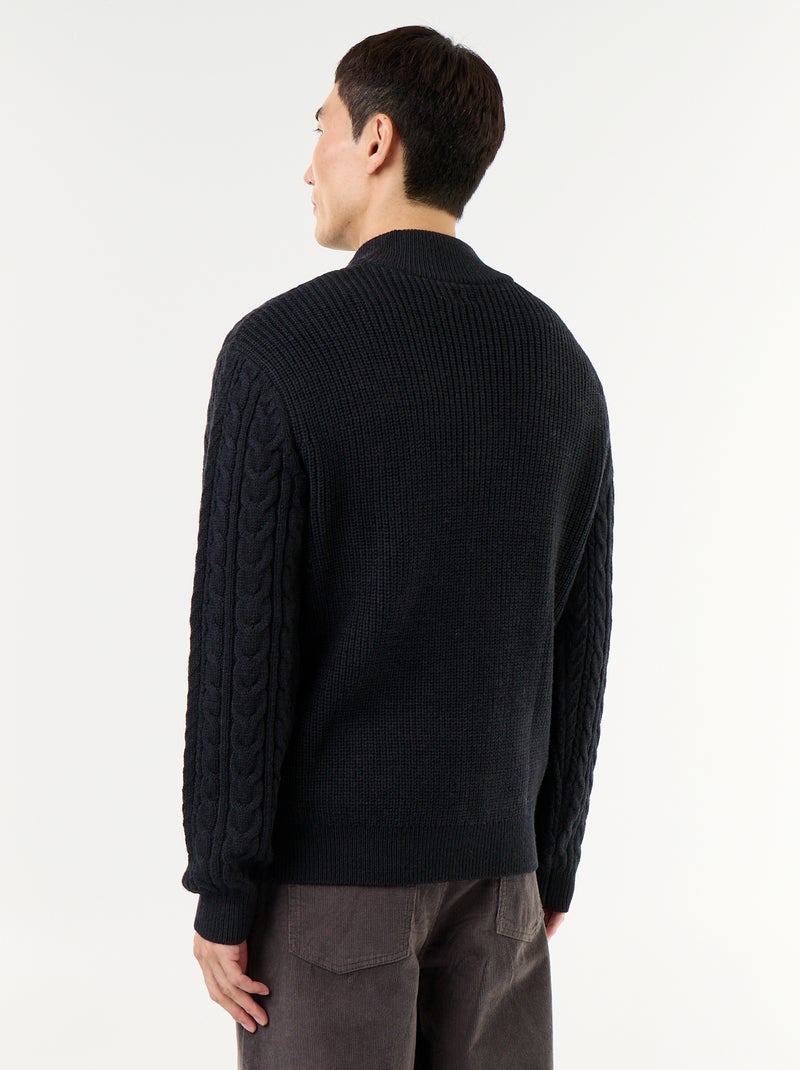 Pull col camionneur en maille torsadée Noir - Kiabi