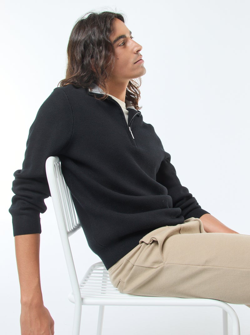Pull col camionneur zippé en maille Noir - Kiabi