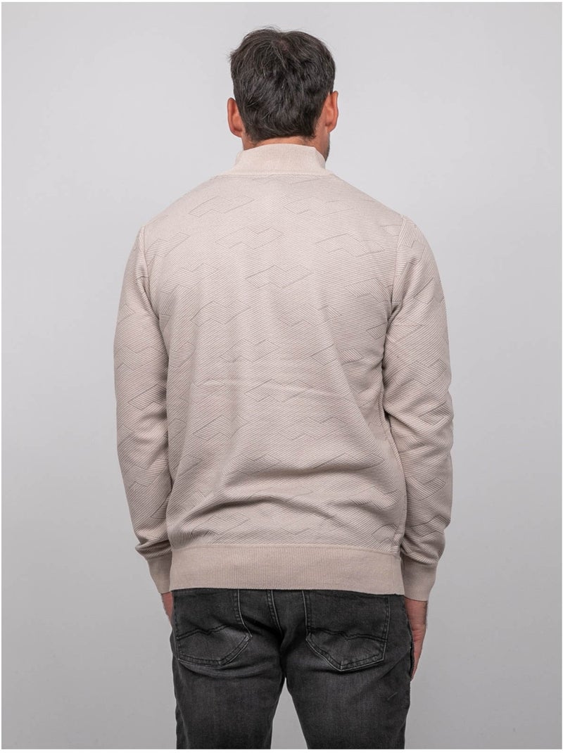 Pull col camionneur zippé jacquard lamaton Beige - Kiabi