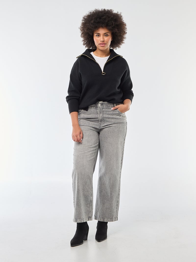 Pull col camionneur zippé Noir - Kiabi