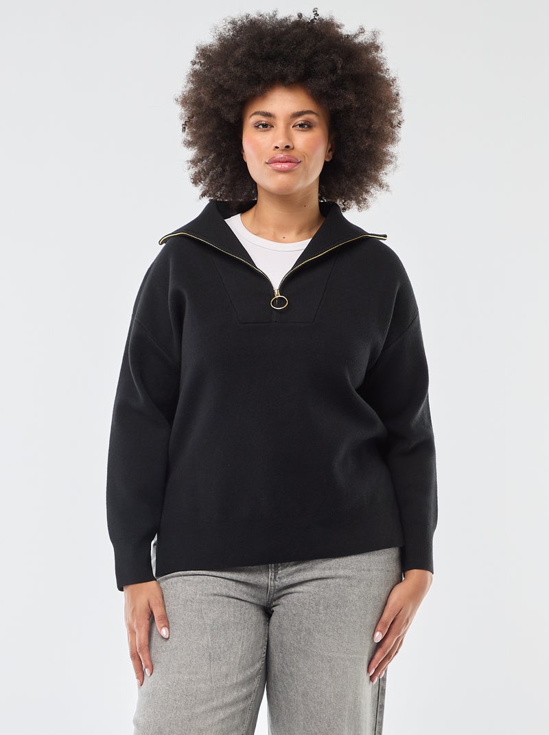 Pull col camionneur zippé Noir - Kiabi