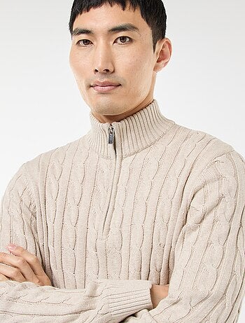 Pull col camionneur zippé torsadé en coton