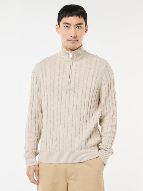 Pull col camionneur zippé torsadé en coton - Kiabi