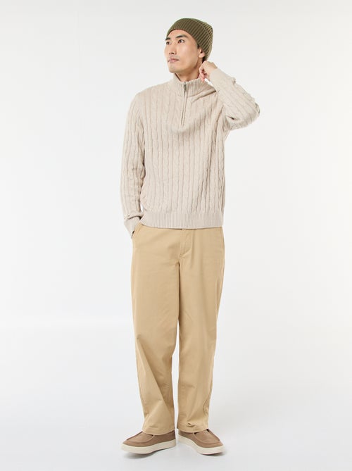 Pull col camionneur zippé torsadé en coton - Kiabi