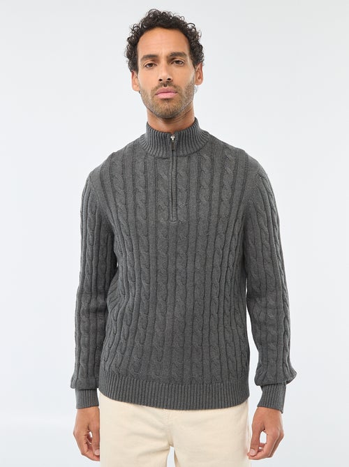 Pull col camionneur zippé torsadé en coton - Kiabi