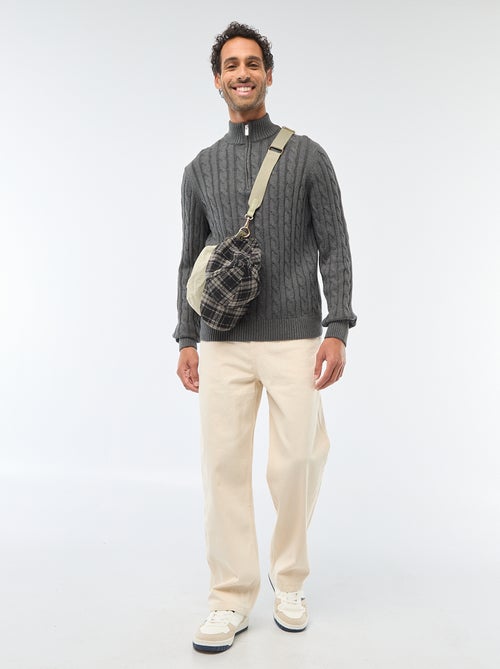Pull col camionneur zippé torsadé en coton - Kiabi