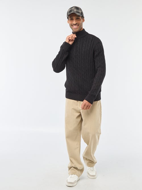 Pull col camionneur zippé torsadé en coton - Kiabi