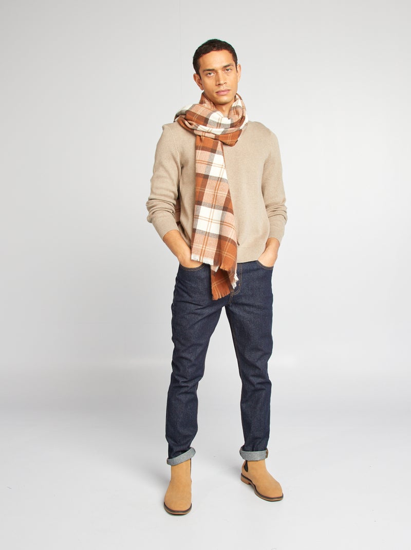 Pull col en maille fine jauge Beige - Kiabi