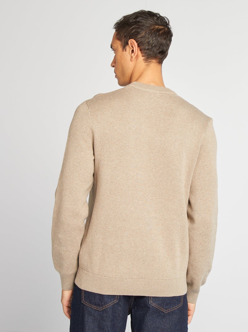 Pull col en maille fine jauge Beige - Kiabi
