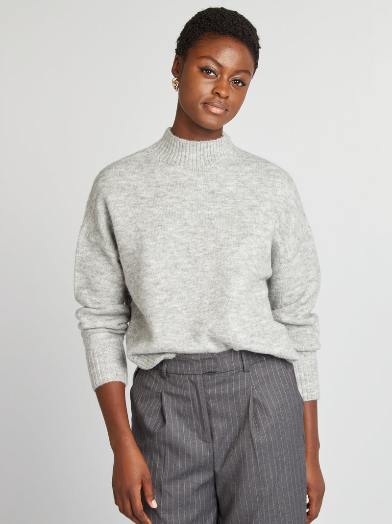 Pull col montant en maille douce Gris Kiabi
