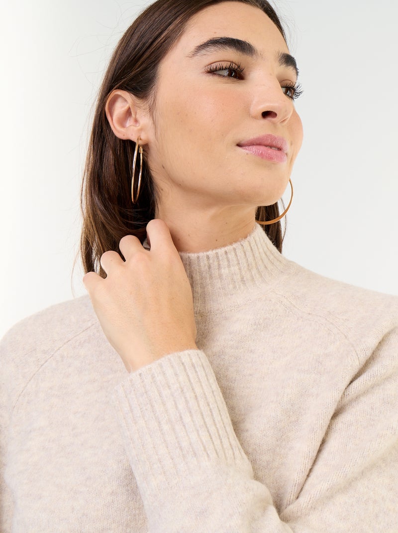 Pull col montant en rib Beige - Kiabi