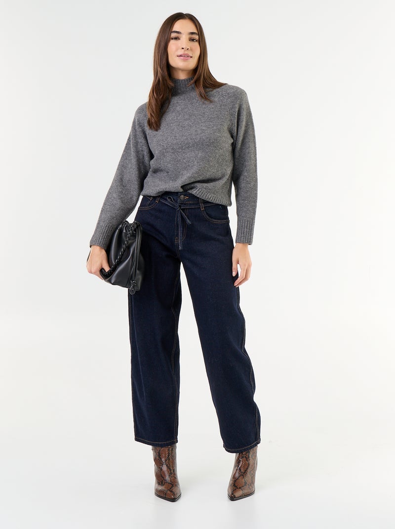 Pull col montant en rib Gris - Kiabi