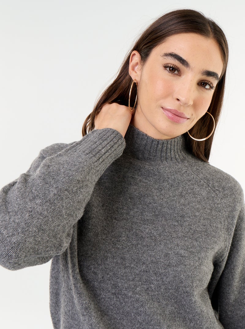 Pull col montant en rib Gris - Kiabi