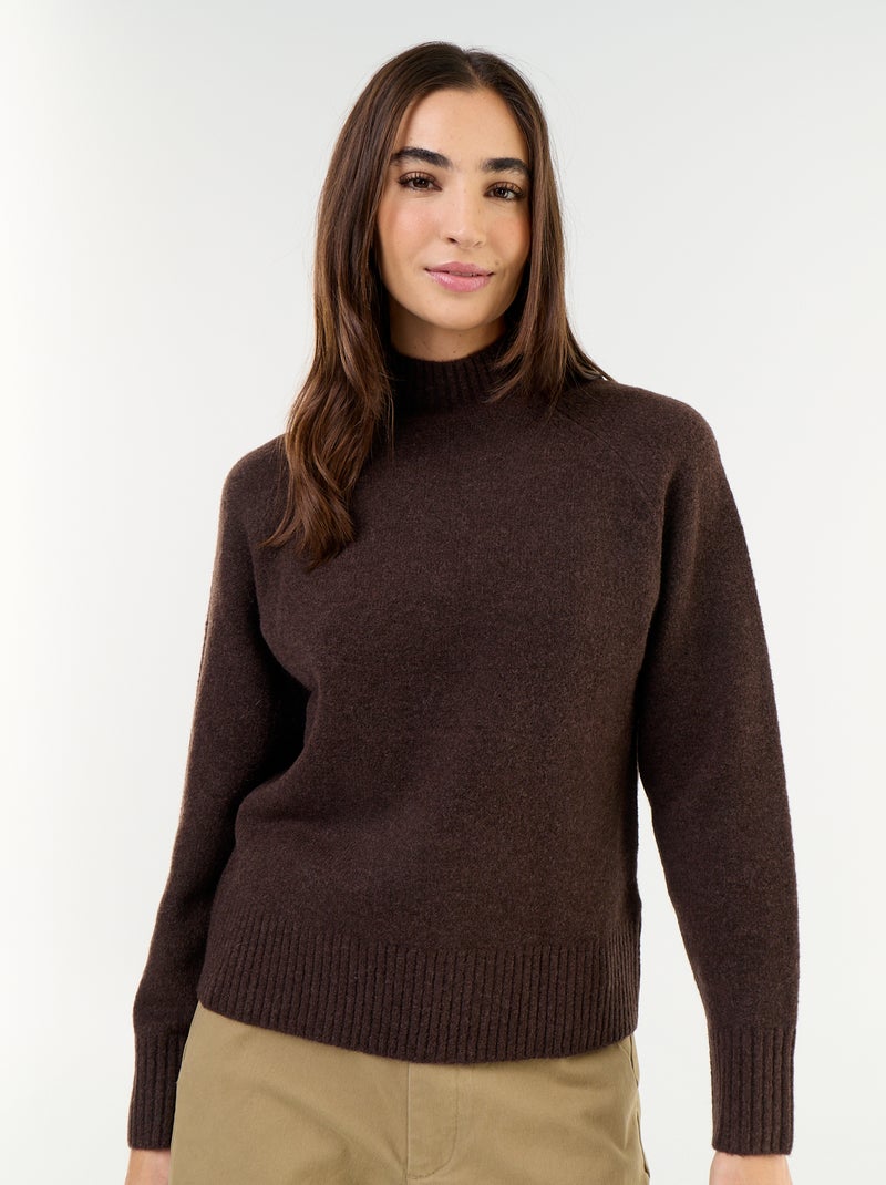 Pull col montant en rib Marron - Kiabi