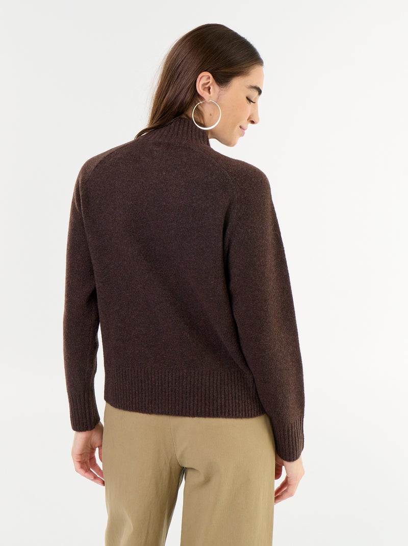 Pull col montant en rib Marron - Kiabi