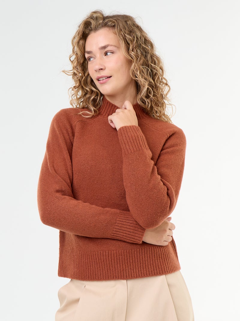 Pull col montant en rib Orange - Kiabi