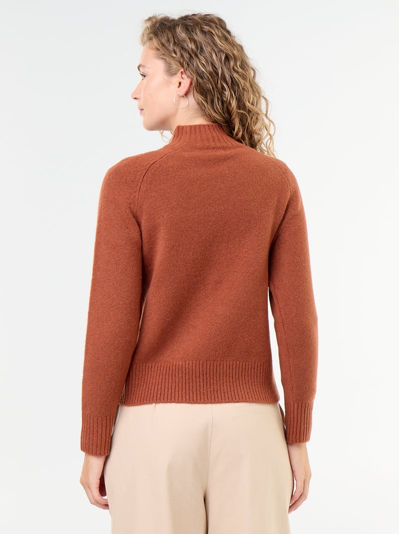 Pull col montant en rib Orange - Kiabi