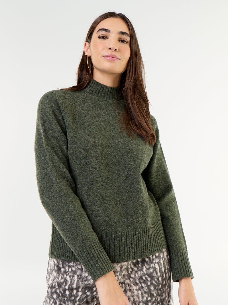 Pull col montant en rib Vert - Kiabi