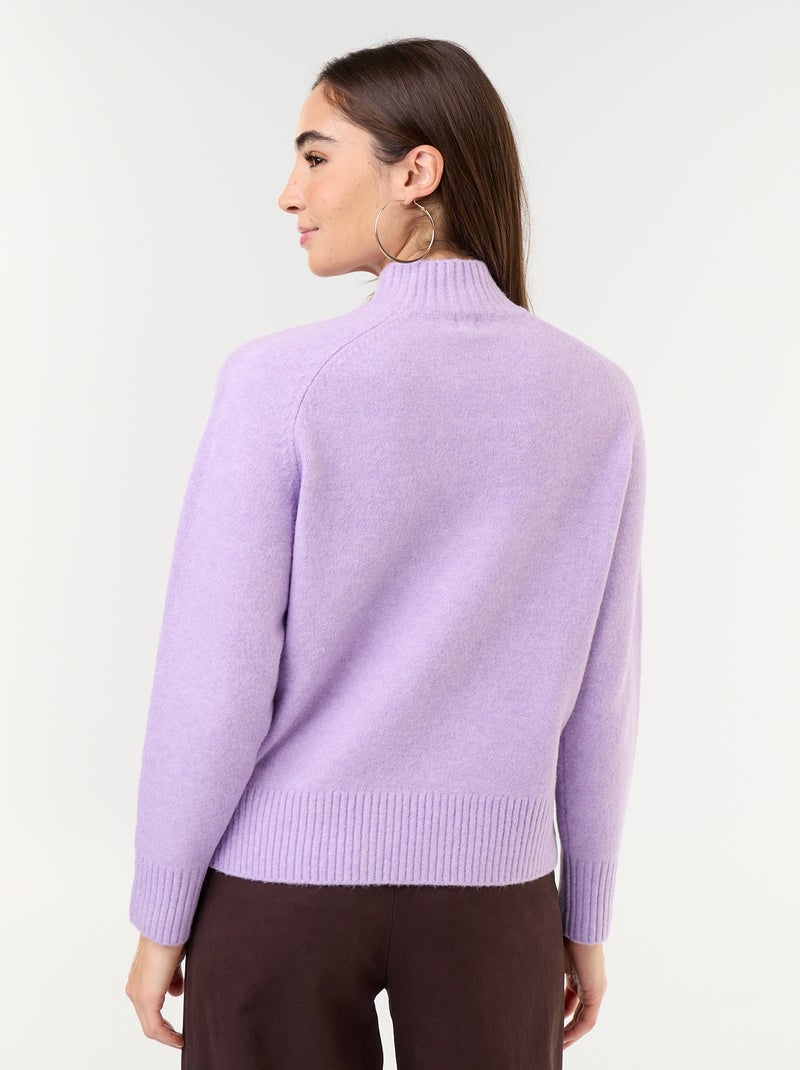 Pull col montant en rib Violet - Kiabi