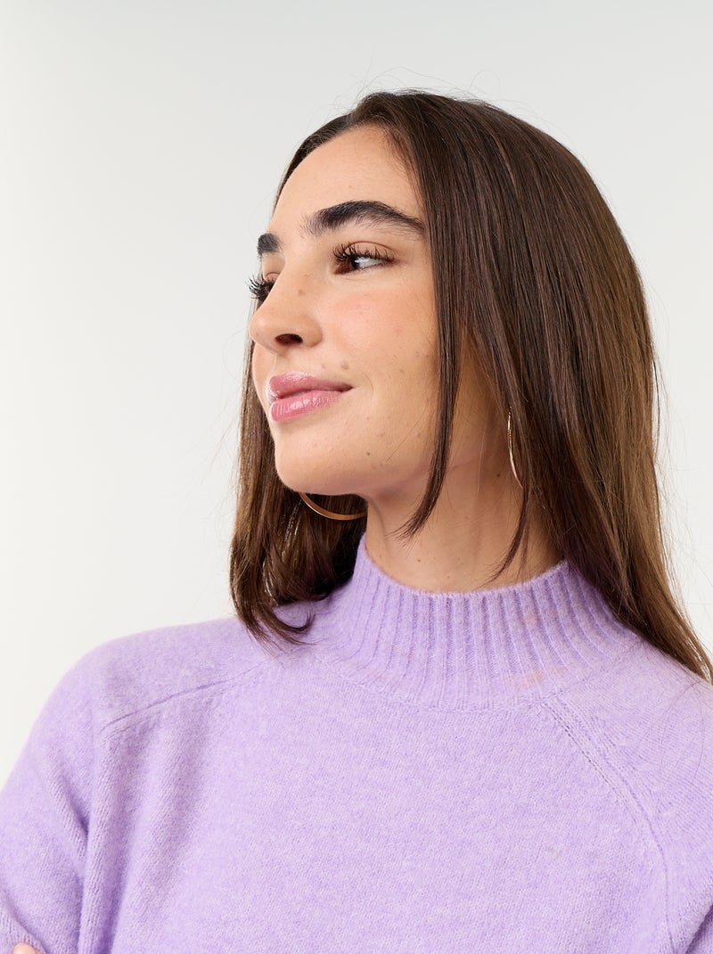 Pull col montant en rib Violet - Kiabi