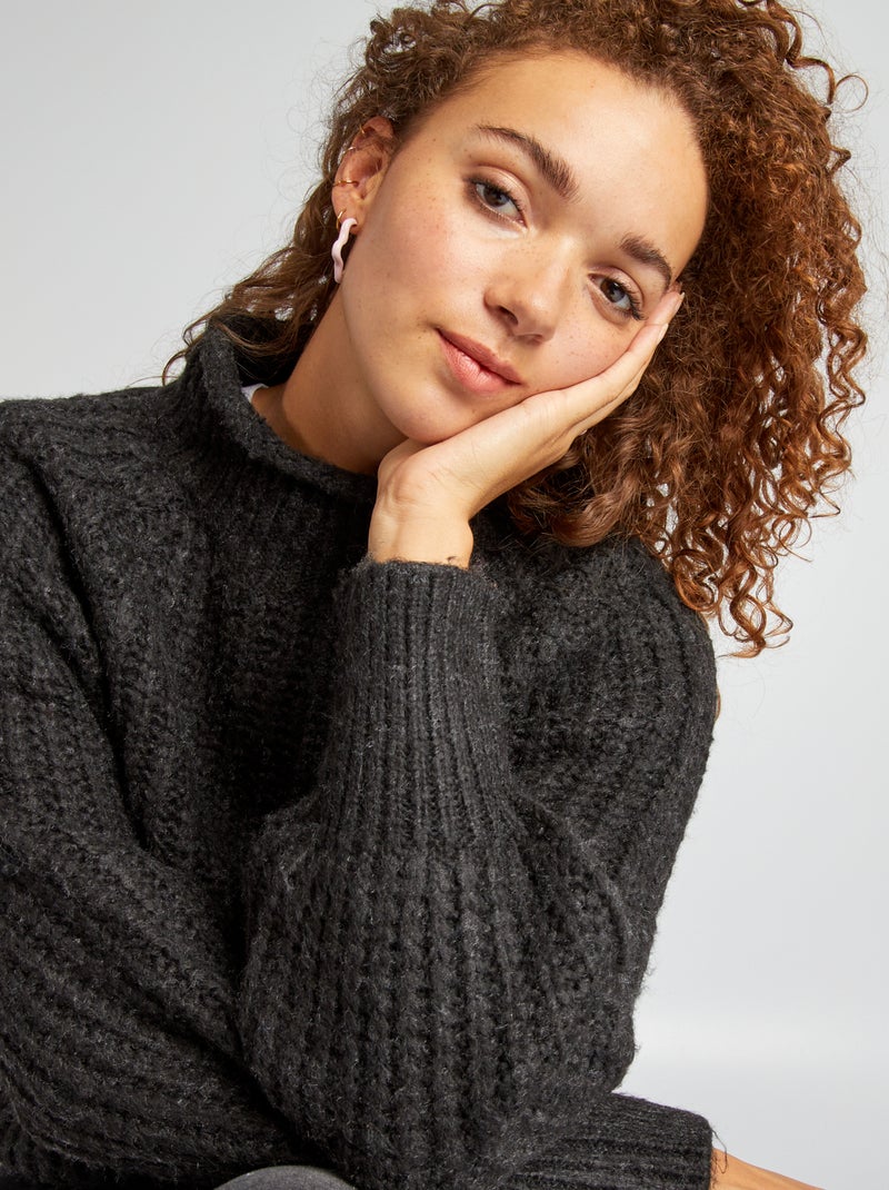 Pull col montant Gris - Kiabi