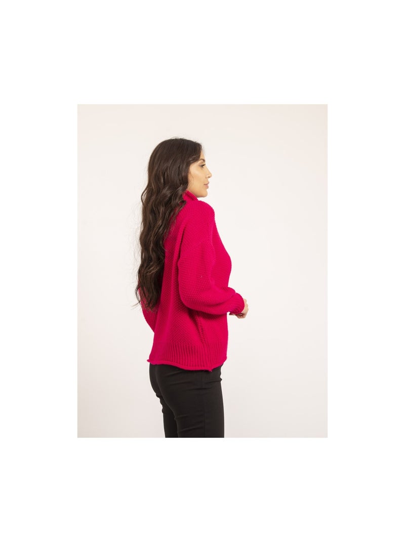 Pull col montant kianty Rose fushia - Kiabi