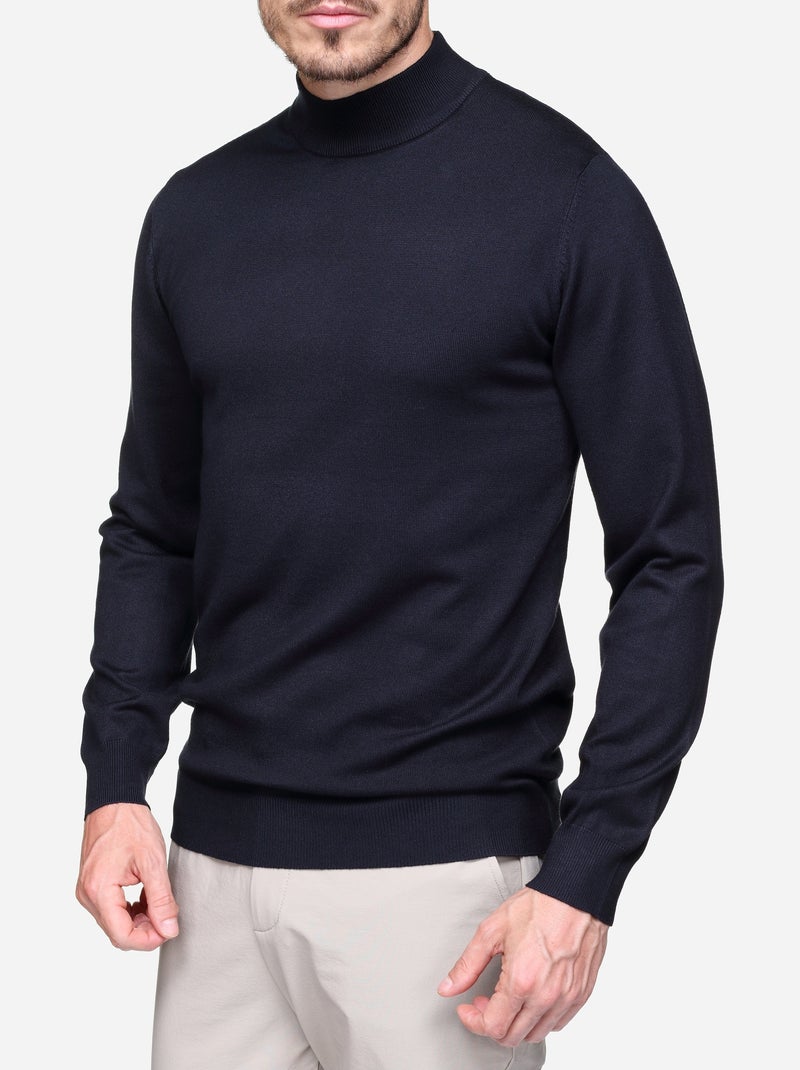 Pull col montant manches longues - Frilivin Bleu foncé - Kiabi