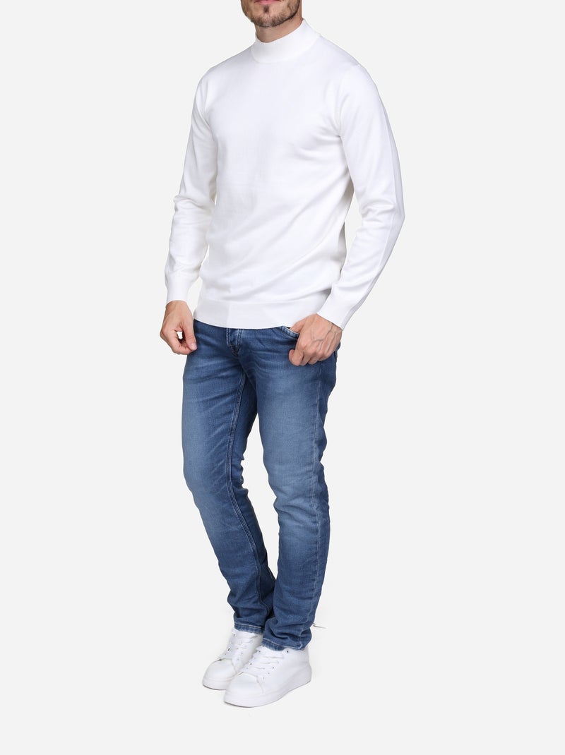 Pull col montant manches longues Blanc - Kiabi