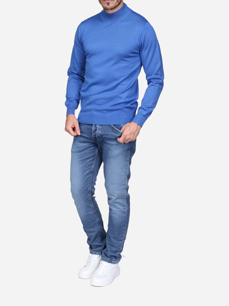 Pull col montant manches longues Bleu - Kiabi