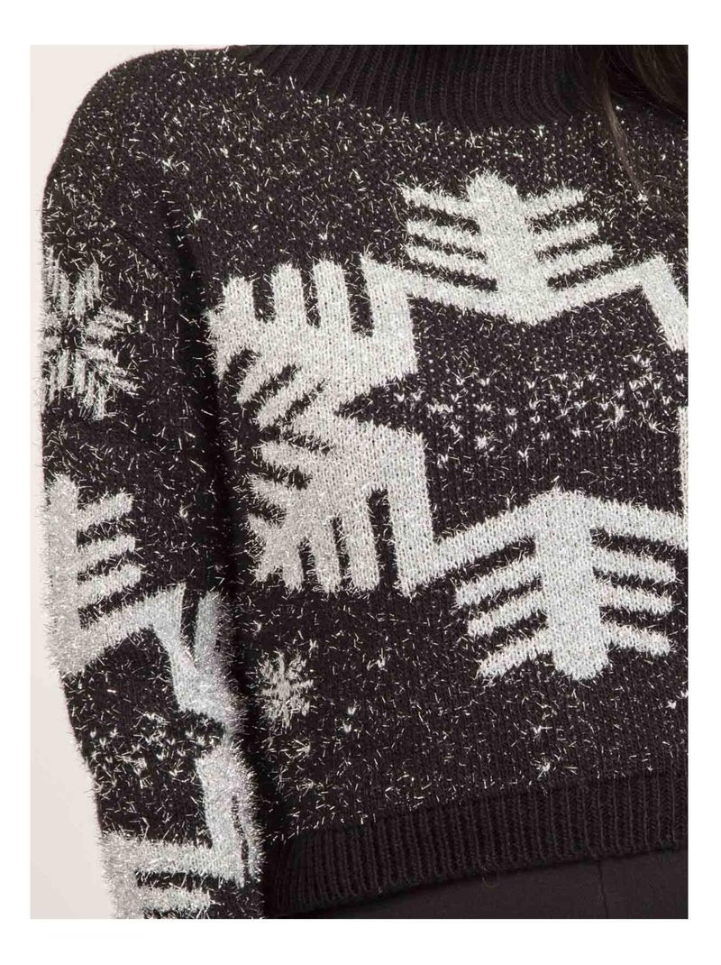 Pull col montant métallisé fantaisie kana Noir - Kiabi