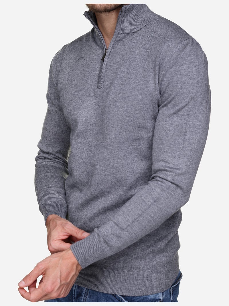 Pull col montant zippé - Kenzarro Gris clair - Kiabi