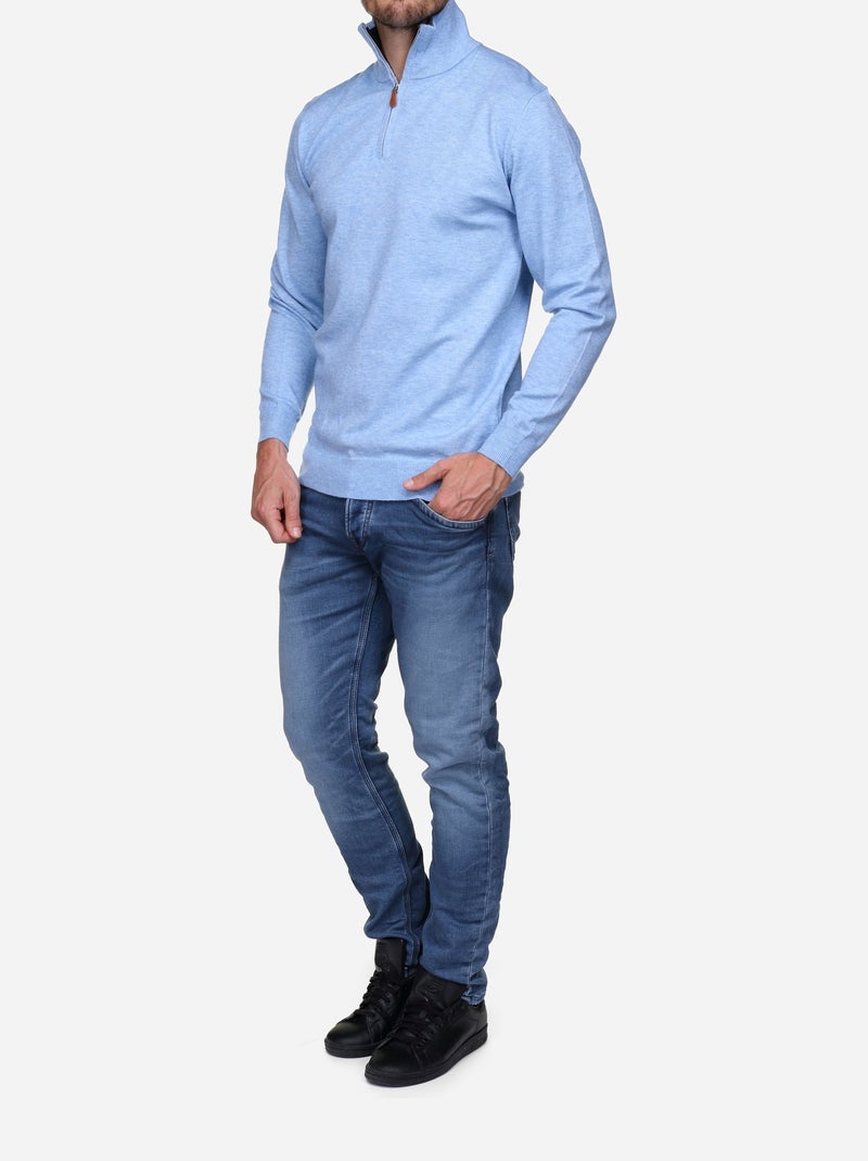 Pull col montant zippé - Yves Enzo Bleu ciel - Kiabi