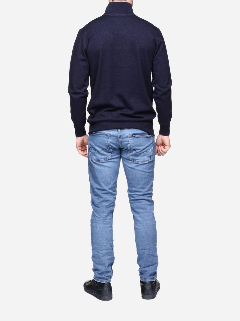 Pull col montant zippé - Yves Enzo Bleu marine - Kiabi