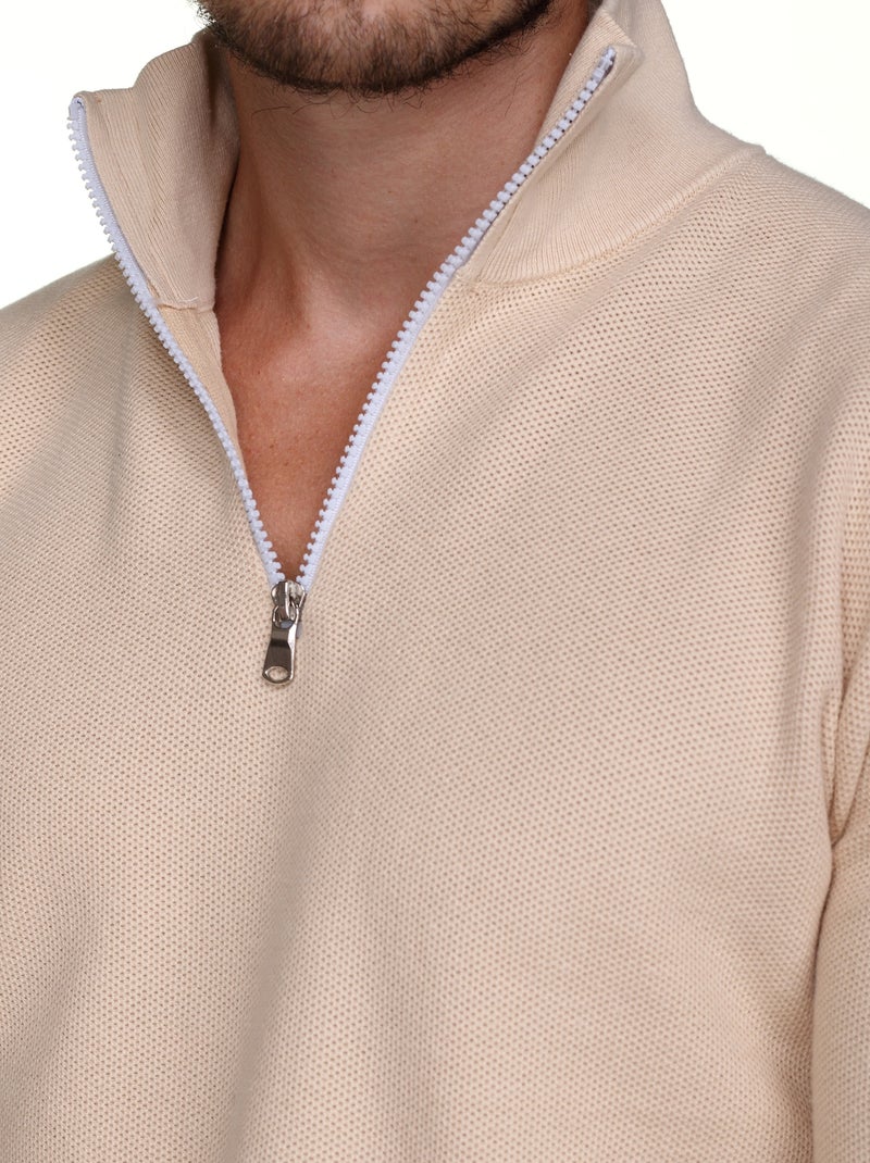 Pull col montant zippé - Yves Enzo Crème - Kiabi