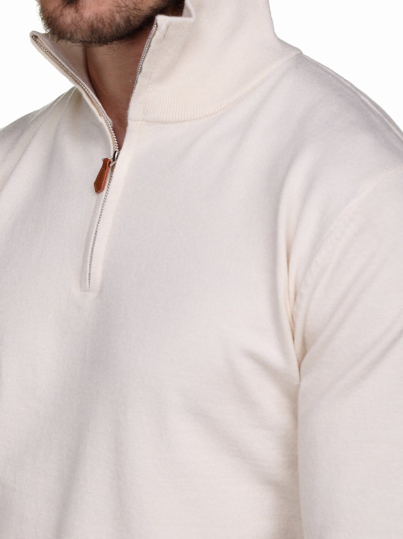 Pull col montant zippé - Yves Enzo Ecru - Kiabi