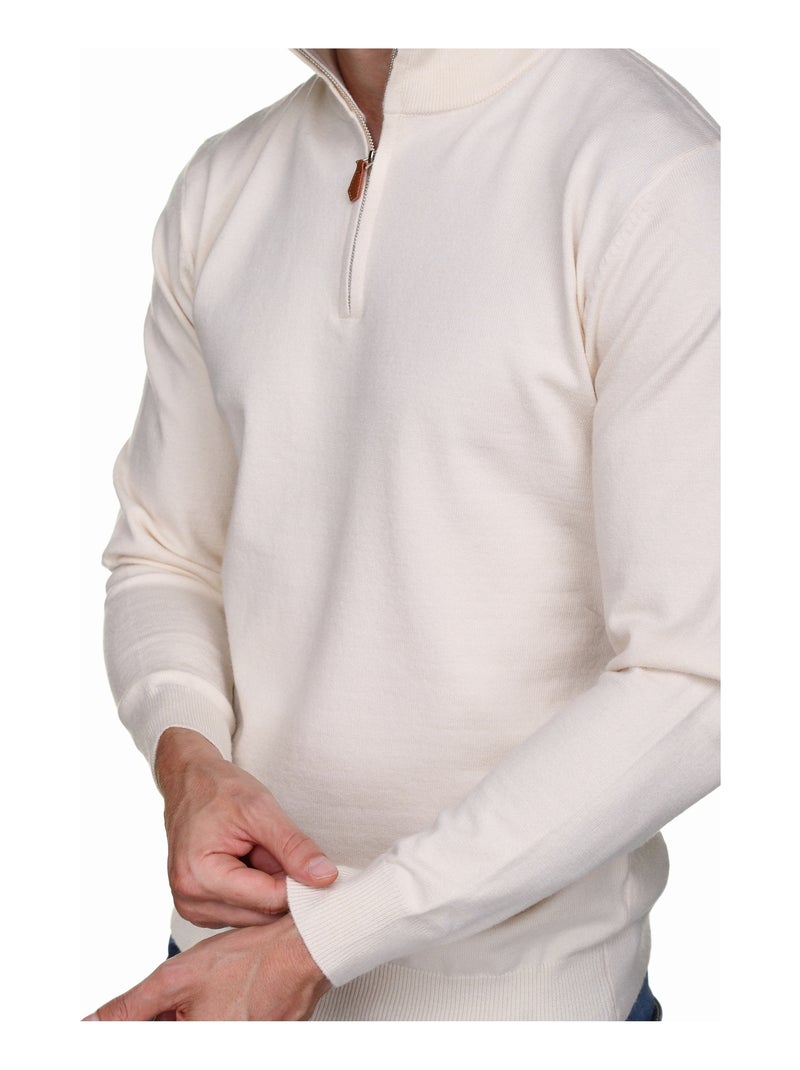 Pull col montant zippé - Yves Enzo Ecru - Kiabi