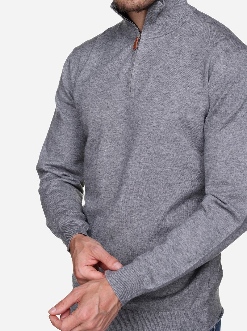 Pull col montant zippé - Yves Enzo Gris - Kiabi