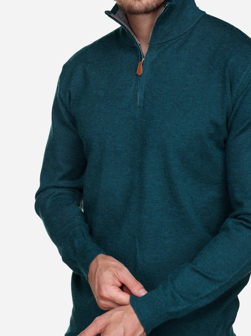 Pull col montant zippé - Yves Enzo Vert foncé - Kiabi