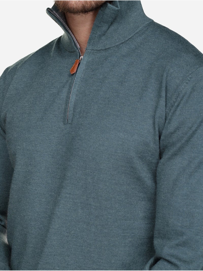 Pull col montant zippé - Yves Enzo Vert - Kiabi